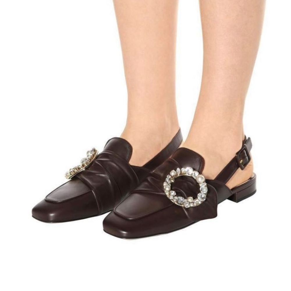 Miumiu Pearly-buckle Leather Slingback Flat